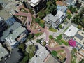 Top view steep hills and sharp curves one-way road Lombard Street, San Francisco